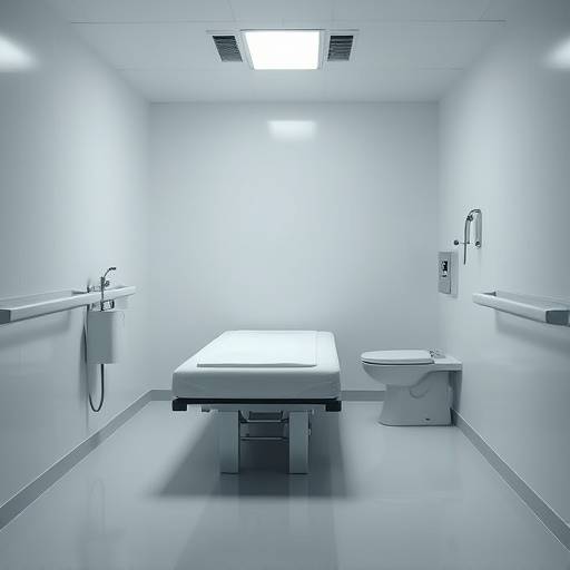 Imagen de una celda de aislamiento, mostrando una cama sencilla, un inodoro y paredes lisas. No hay ventanas visibles.
